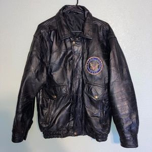 Vintage UB Leather Embroidered Navy Bomber Jacket